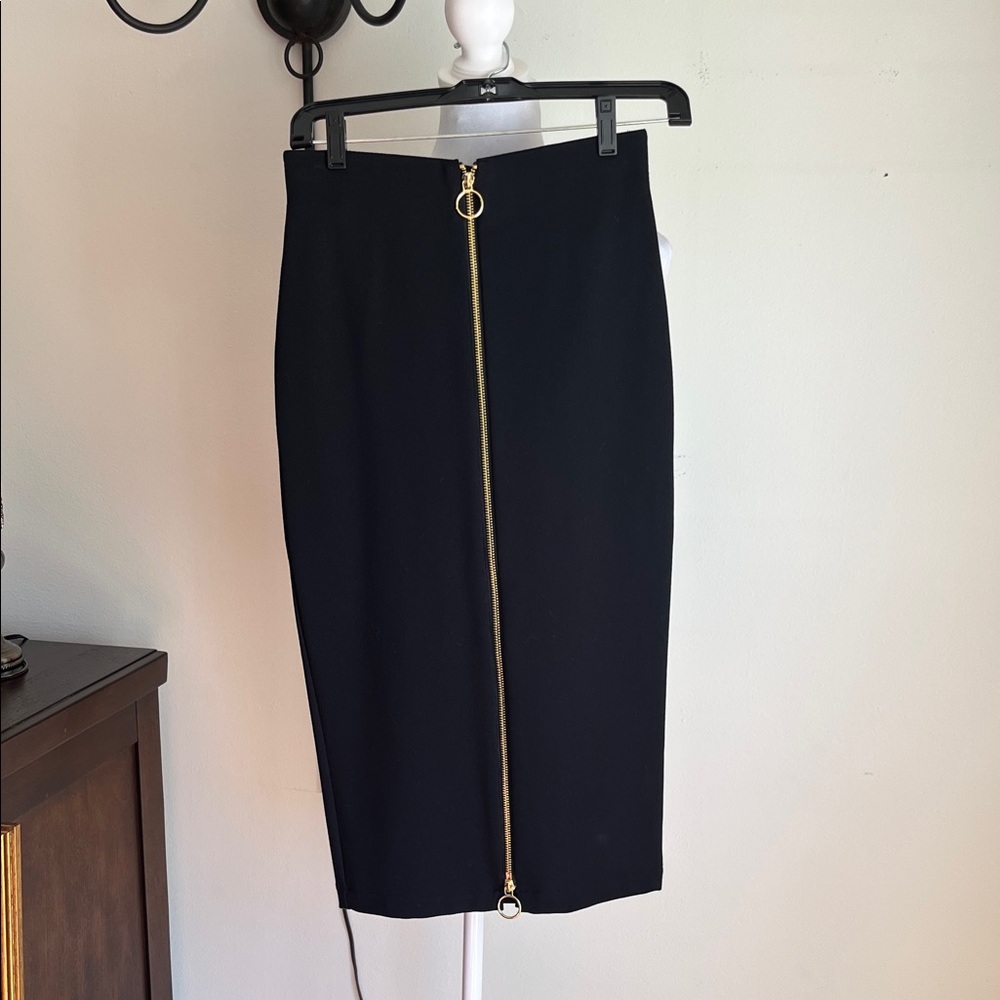INC International Concepts Black Pencil Skirt with Gold Center Zip